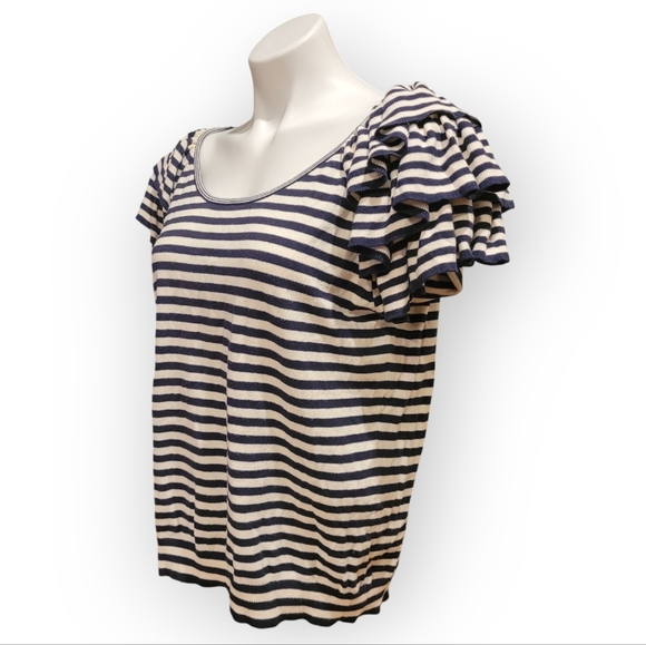 H&M ruffle sleeve stripped sweater L - Picture 2 of 5